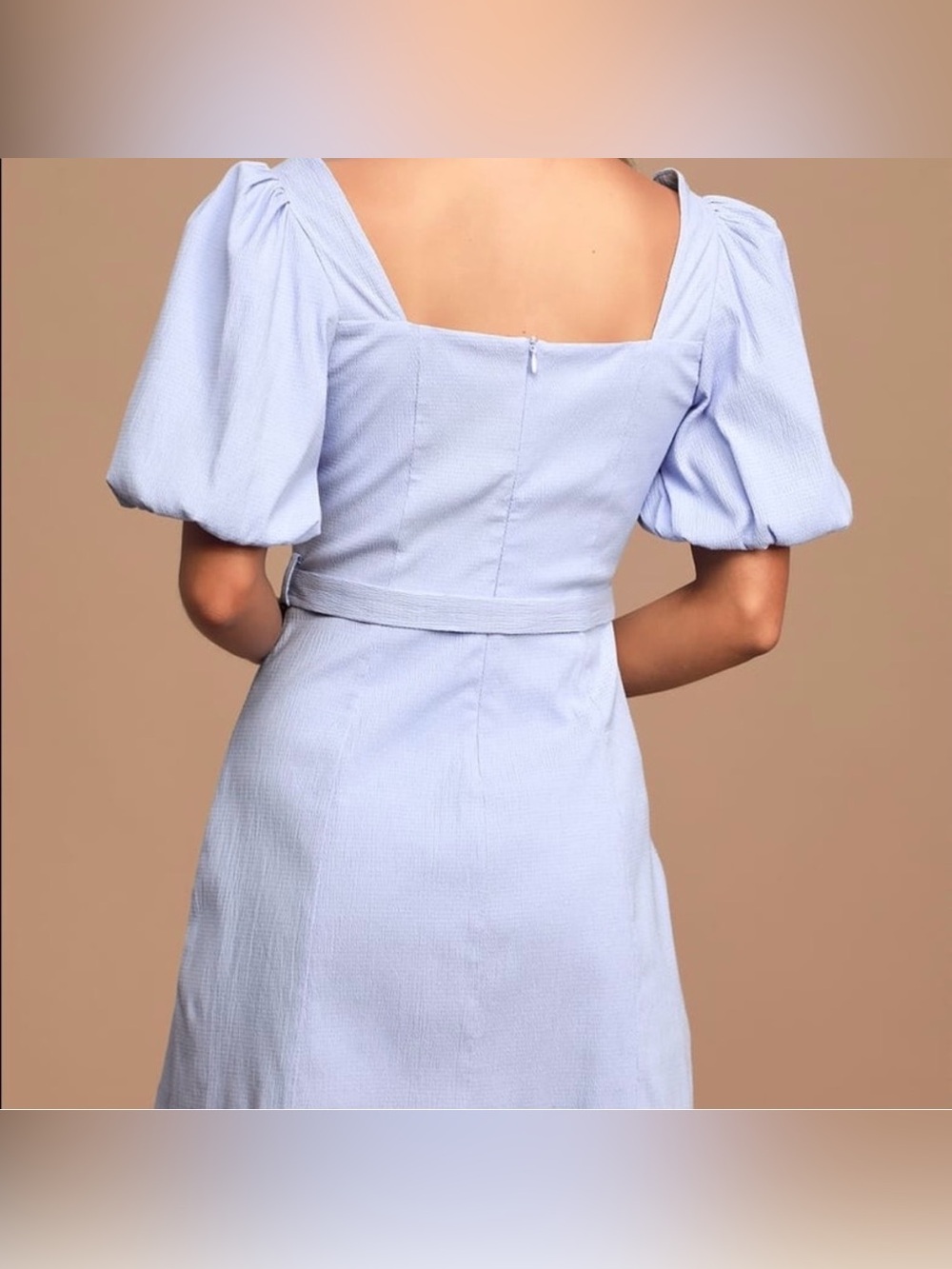 Lulus Dedication to Detail Belted Puff-Sleeve Mini Dress - Light Blue - Picture 3 of 4